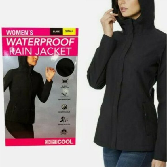 32 Degrees Cool Women's Waterproof Rain Jacket Black - Picture 1 of 6